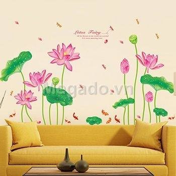 Decal dán tường đầm hoa sen B059