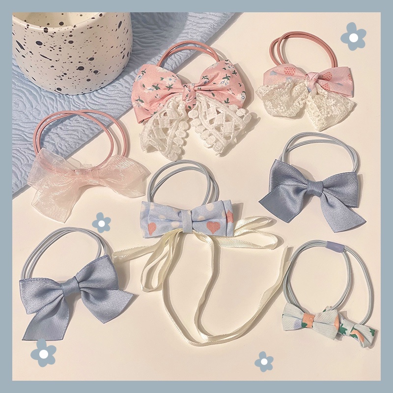 Dây Buộc Tóc Cao Su Co Giãn Đính Nơ Dễ Thương Cho Bé Gái