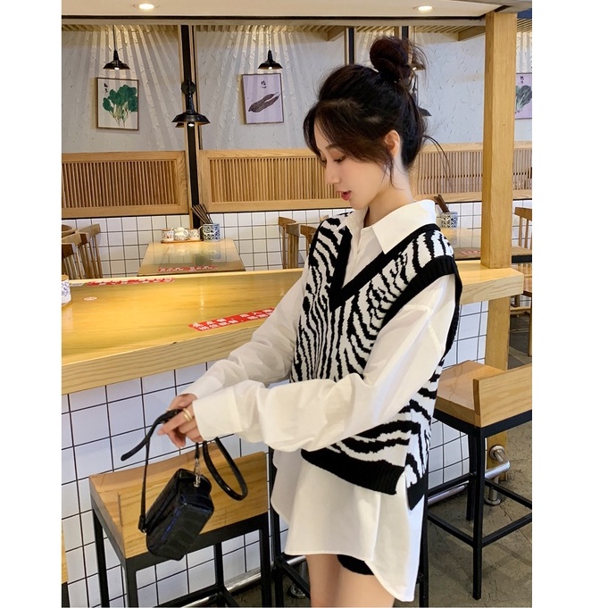 Áo len không tay họa tiết ngựa vằn thời trang Hàn Quốc | BigBuy360 - bigbuy360.vn