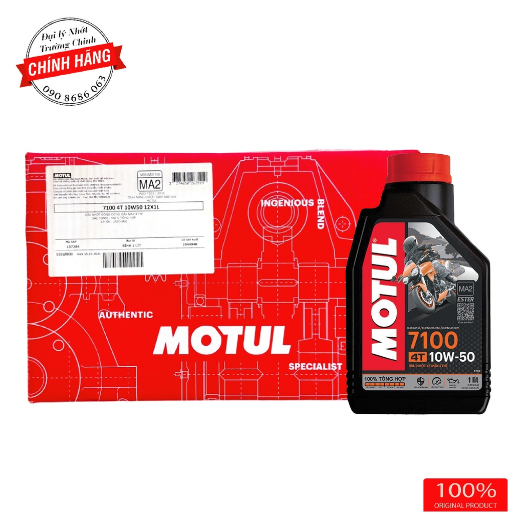 Thùng 12 bình Nhớt Motul 7100 10W50 dành cho xe số xe côn