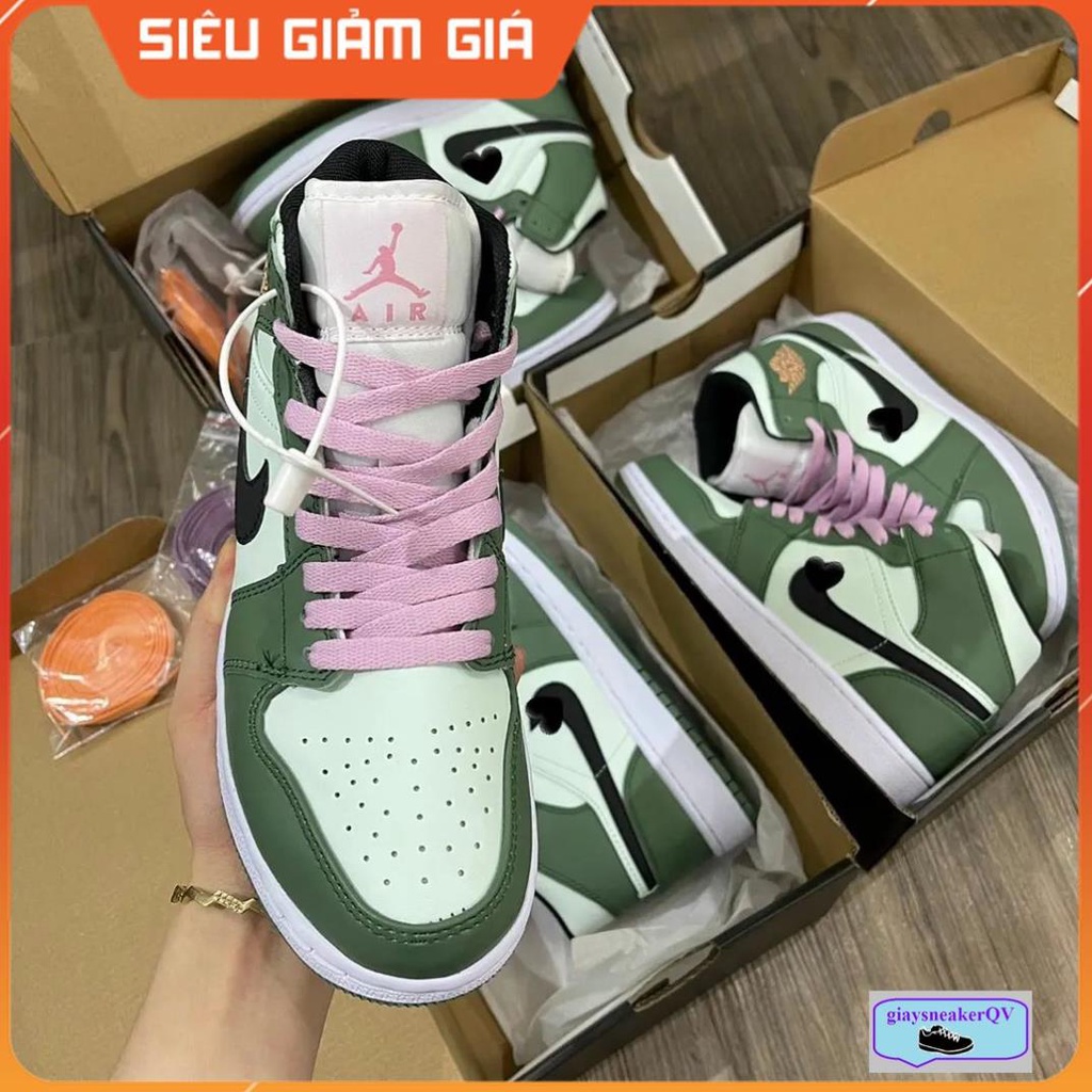 Giày Thể Thao Air Jordan 1 Mid SE Dutch Green Cổ Siêu Đẹp Dành Cho Nữ