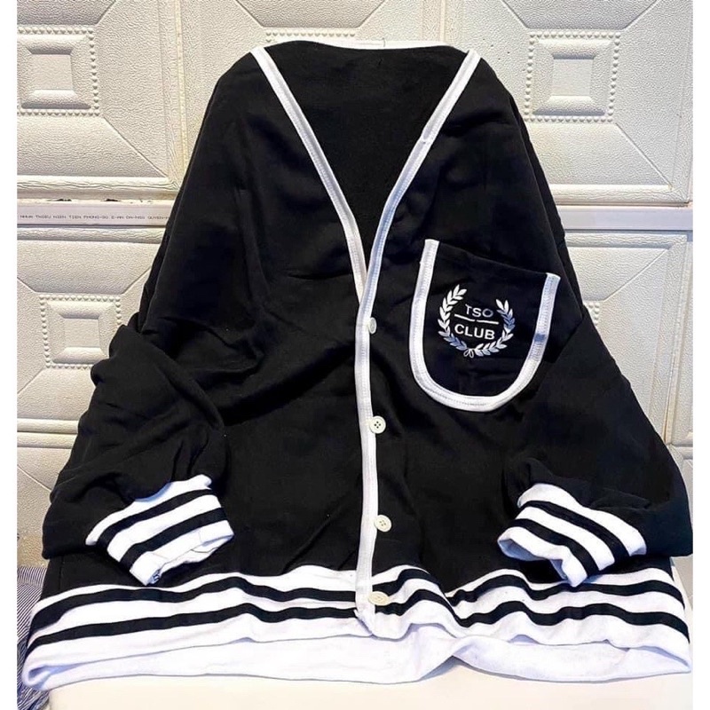 Áo Khoác Cardigan Nữ Dày Dáng Dài Rộng V túi ngực TSO Club dáng Hàn Quốc basic 2 màu trắng đen