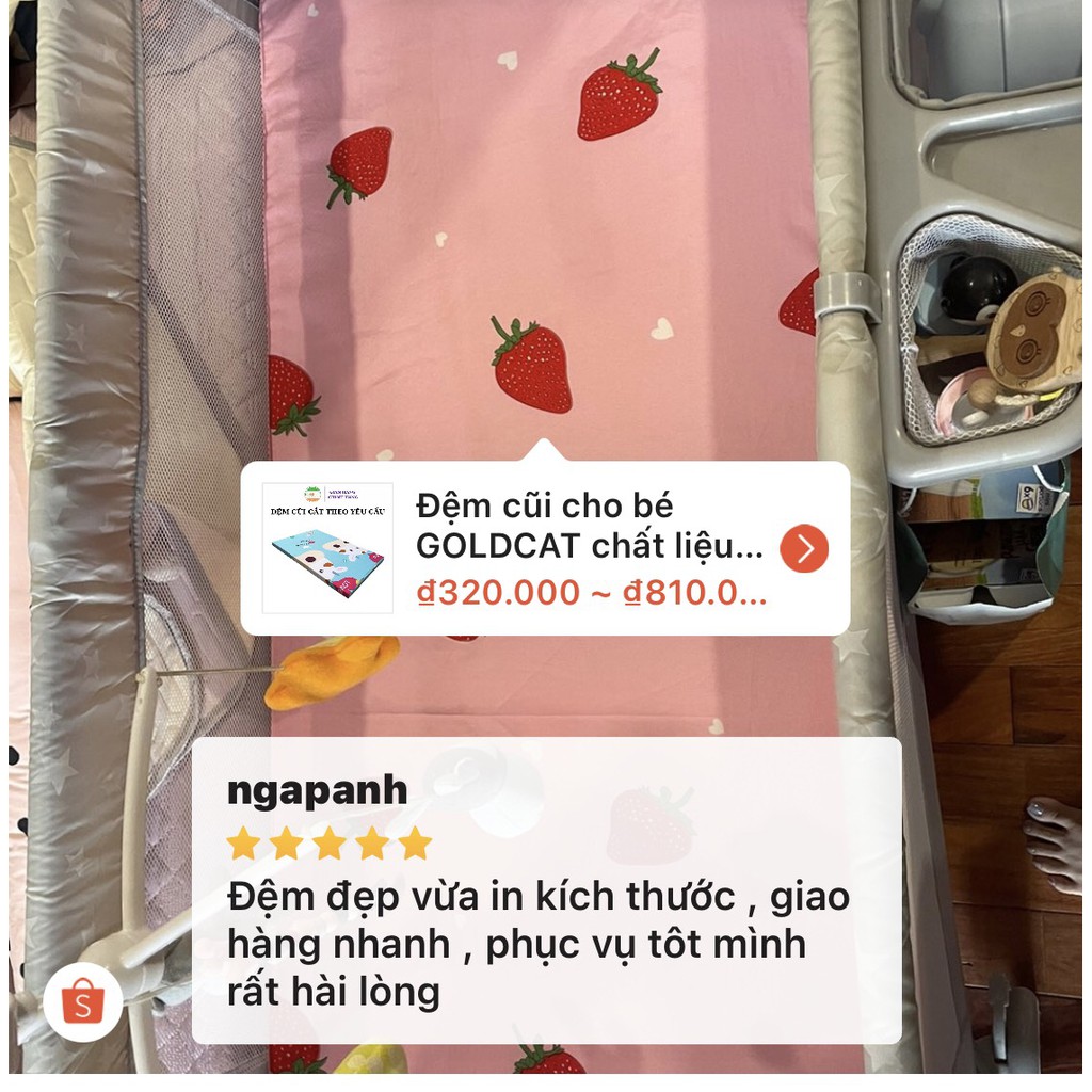Đệm Cũi Vải Cho Bé GOLDCAT Size 60x120CM, Chất Liệu Bông Ép Tiêu Chuẩn 5cm Đàn Hồi Tốt Thấm Hút Mồ Hôi