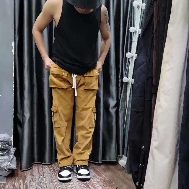 Quần Snap Cargo Pant Màu Vàng Bò ( Cúc Bấm & Túi Hộp )Chất Liệu Nhung Tăm Kiểu Dáng Streetwear | BigBuy360 - bigbuy360.vn