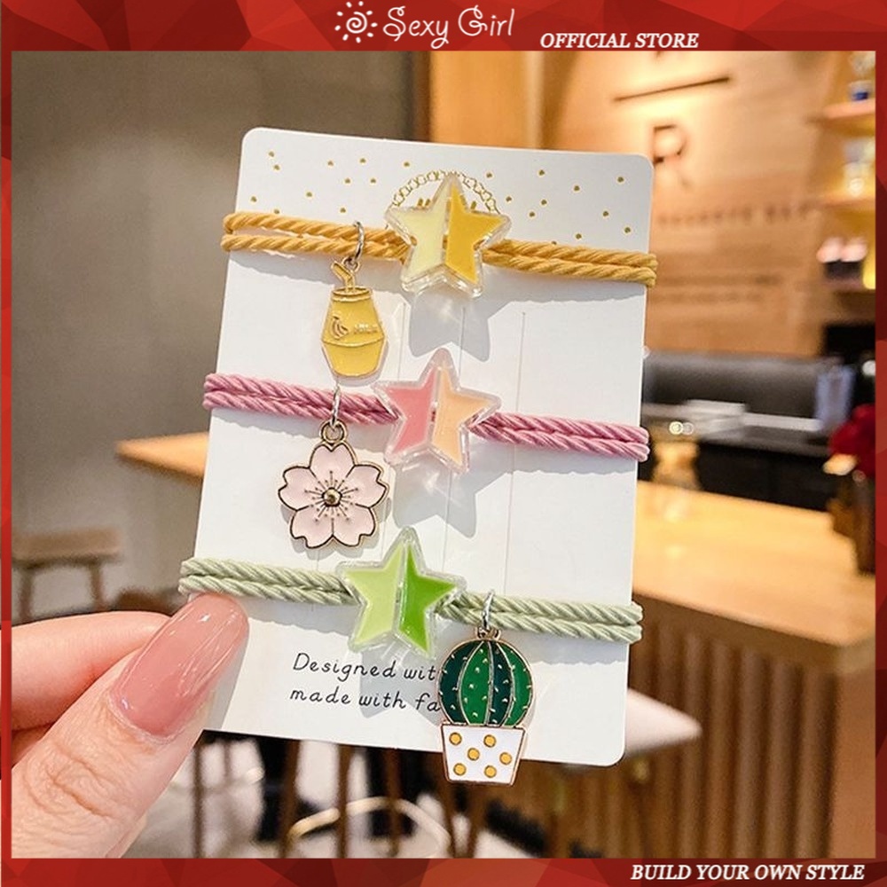 Dây Cột Tóc Cao Su Co Giãn Đính Hình Ngôi Sao Màu Cầu Vồng Bằng Hợp Kim Phong Cách Hàn Quốc