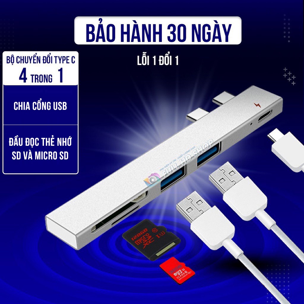 Cổng Chuyển Đổi Type C Sang USB/Đầu Đọc Thẻ Cho Macbook/Surface Phụ Kiện Macbook Chia Cổng USB 4 trong 1 Mã HD18