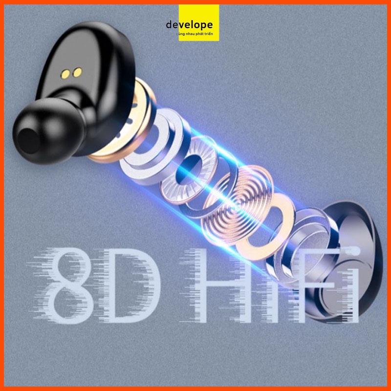 Tai nghe BLUETOOTH 5.0 (Kết nối không dây) - Chống nước - Chống ồn - Tự động kết nối - Tích hợp míc - Âm thanh HD8.0-Đen