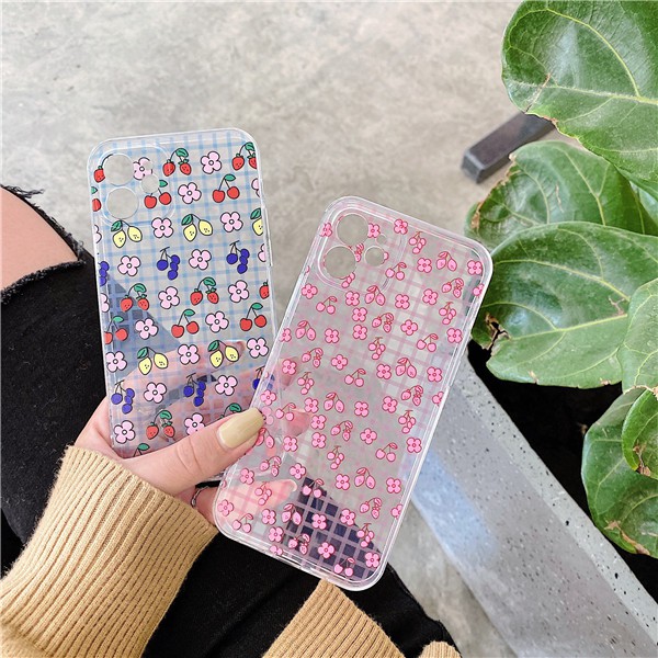 iPhone 11 Pro Max / iPhone12 / iPhone X / iPhone 7 Plus / iPhone 8 / iPhone 6 with side groove printed with strawberry cherry mesh against drop of phone cover