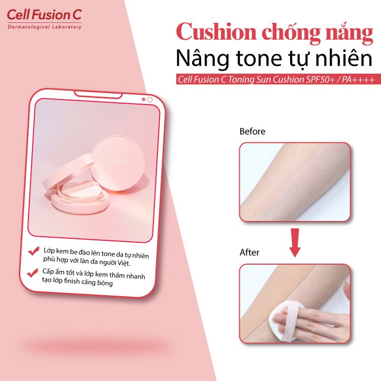 [VỎ HỘP BẠC MÀU] Phấn Nước Chống Nắng Dưỡng Trắng Nâng Tone Da Cell Fusion C Toning Sun Cushion SPF50+/PA++++ (13g)