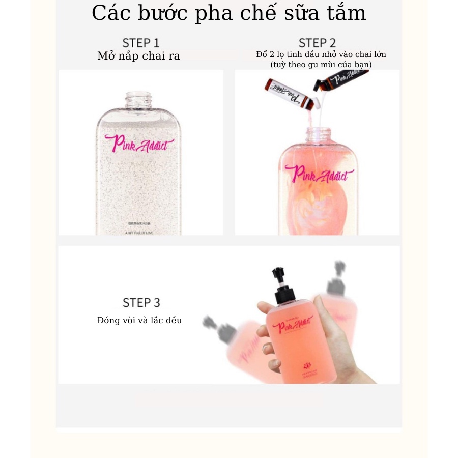 Sữa tắm dưỡng thể Pink Addict dưỡng da trắng sáng mềm mịn 400ml