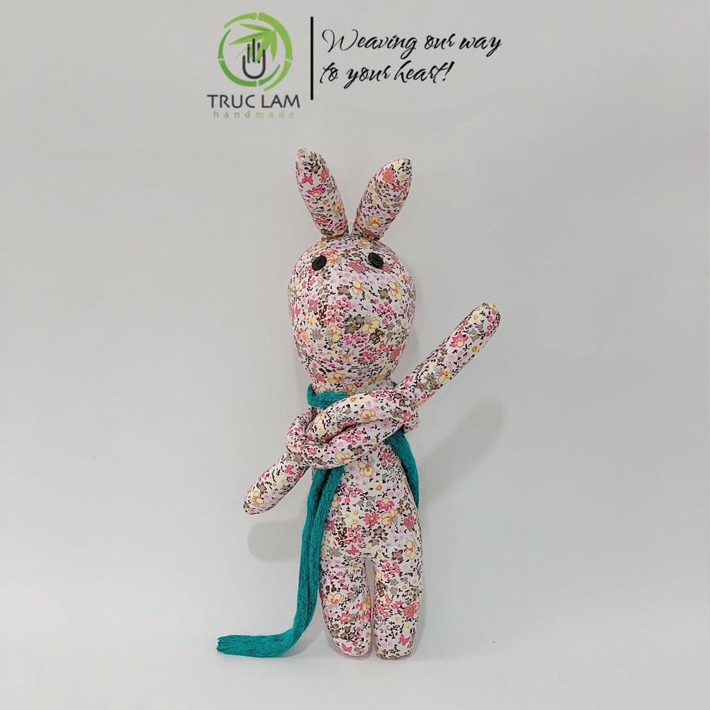 Đồ Chơi Cho Bé Thú Nhồi Bông Hình Con Thỏ Buộc Nơ Vải Hoa Bông Gòn Cao Cấp T4 – Trúc Lâm Handmade