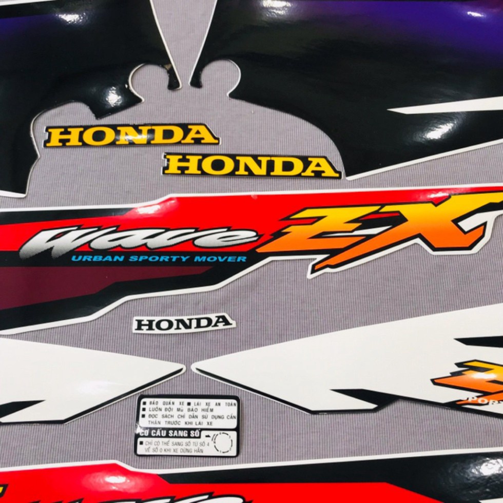 Trọn Bộ Tem Rời Dán Xe Máy 3 Lớp Honda Wave ZX LOẠI ĐẸP - Tem Dán Wave ZX Màu Trắng Đen Và Đỏ Đen