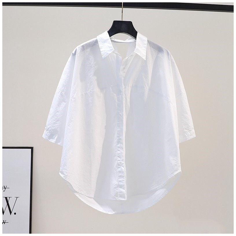 Áo Sơ Mi Cotton Mỏng Dáng Rộng Hở Lưng Thắt Nút Thời Trang Mùa Hè 2022 Cho Nữ