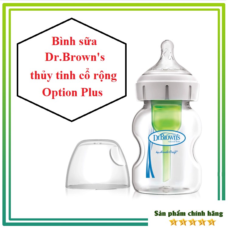 [Hàng chính hãng 100%]Bình sữa Dr.Brown's cổ rộng thủy tinh 150ml và 270ml OPtion Plus