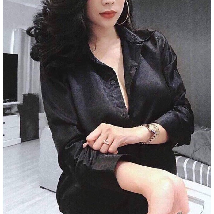 SƠ MI LỤA ĐEN DÀI TAY