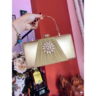 Cốp đi tiệc đính đá hoa nhún siêu sang( full box kèm dây đeo)