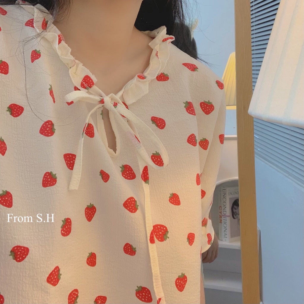 [ ẢNH THẬT ] Pijama xốp đũi Hàn cổ nơ dáng cộc hoạ tiết xinh xắn. Bộ ngủ nữ hoạt hình dễ thương