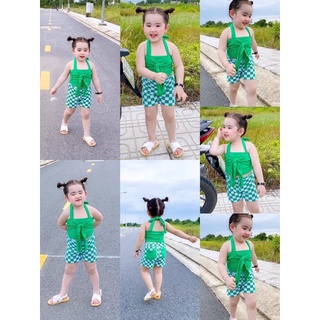 Set áo nơ + quần caro