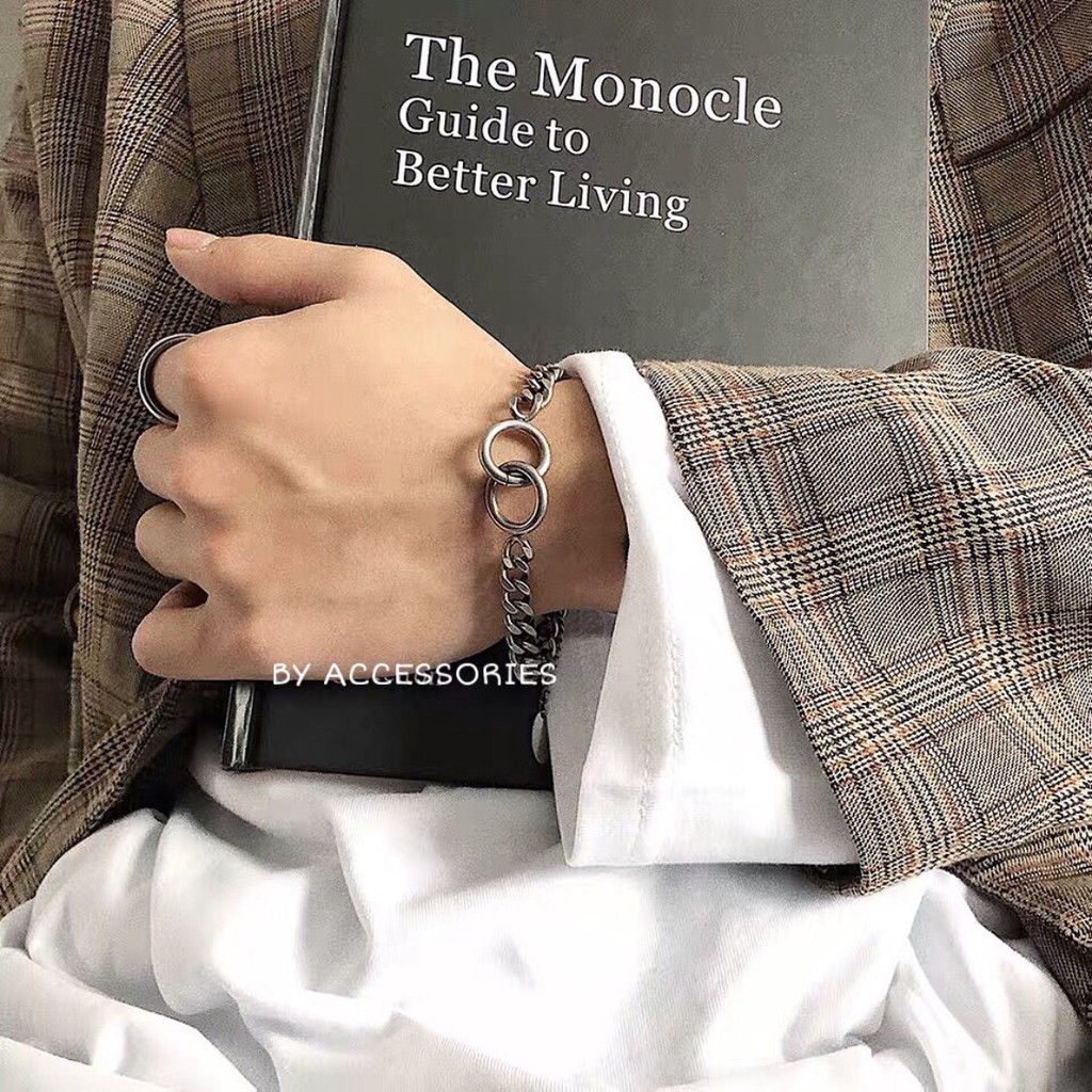 Lắc tay titan xích phối 2 khoen tròn không gỉ UB200302