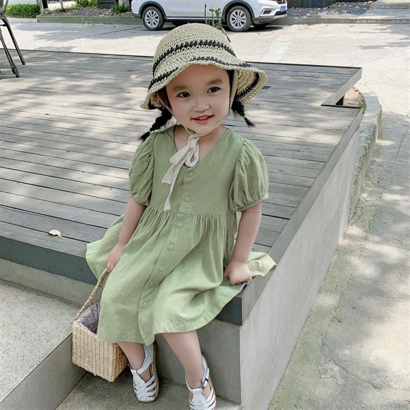 Summer Casual Baby Girls Solid Print Sundress Outfits
