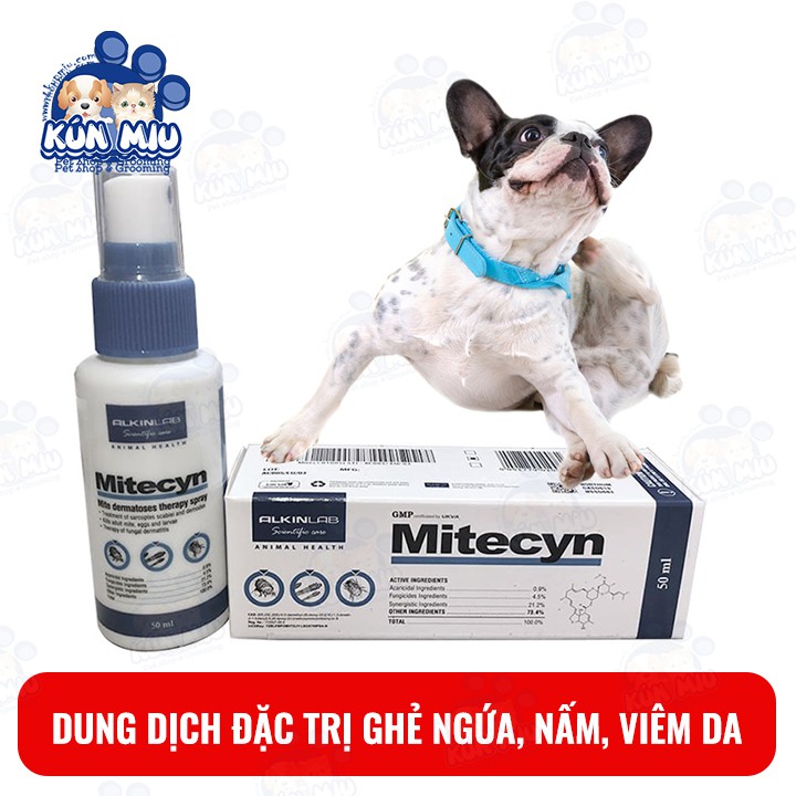 [HÀNG CHÍNH HÃNG] Xịt ghẻ, ngứa, nấm, viêm da, các bệnh ngoài da cho chó mèo, thú cưng Alkin Mitecyn 50mL.