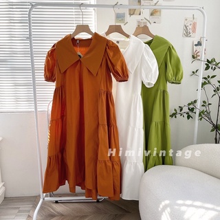Đầm babydoll dáng dài cổ sen tay bồng