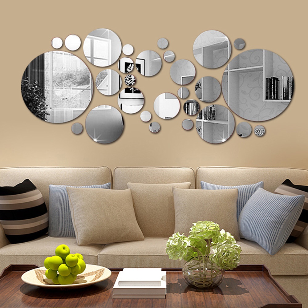 Set 28 miếng dán tường tráng gương hình tròn 3D