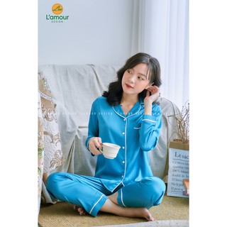 Bộ lụa xanh dương - dài tay