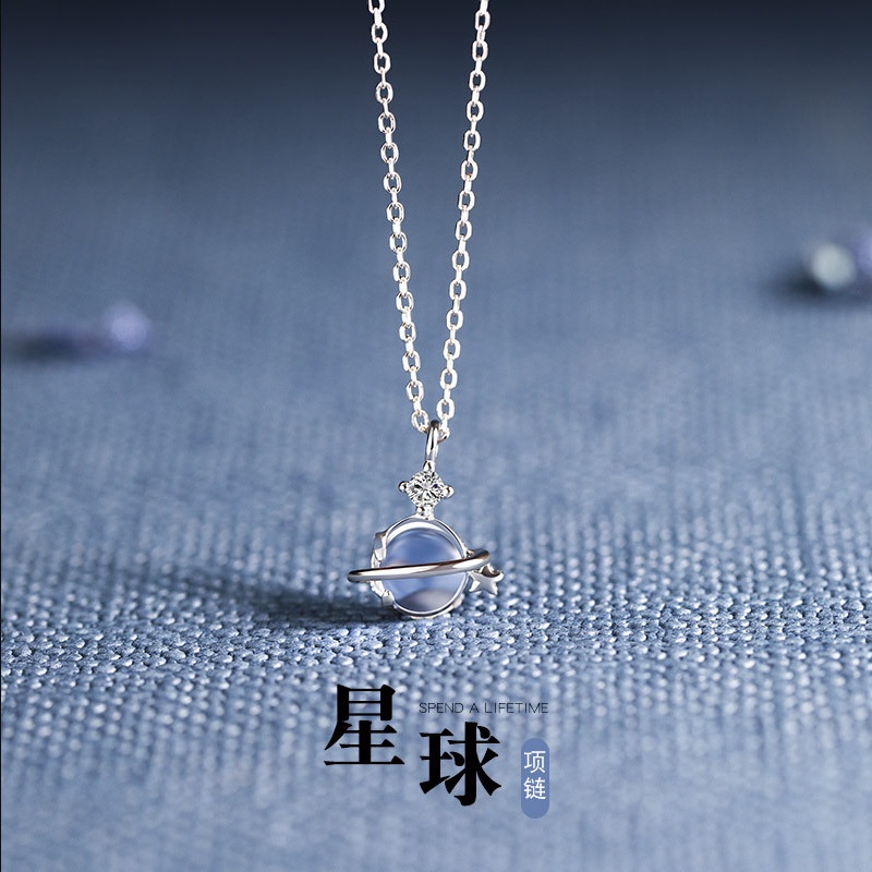Vòng cổ Bạc 925 Mặt Hình Ngôi Sao Mặt Trăng Thời Trang Dành Cho Nữ