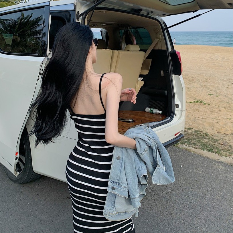 Cocory vn Đầm Maxi Hai Dây Kẻ Sọc Thời Trang Mùa Hè Dành Cho Nữ