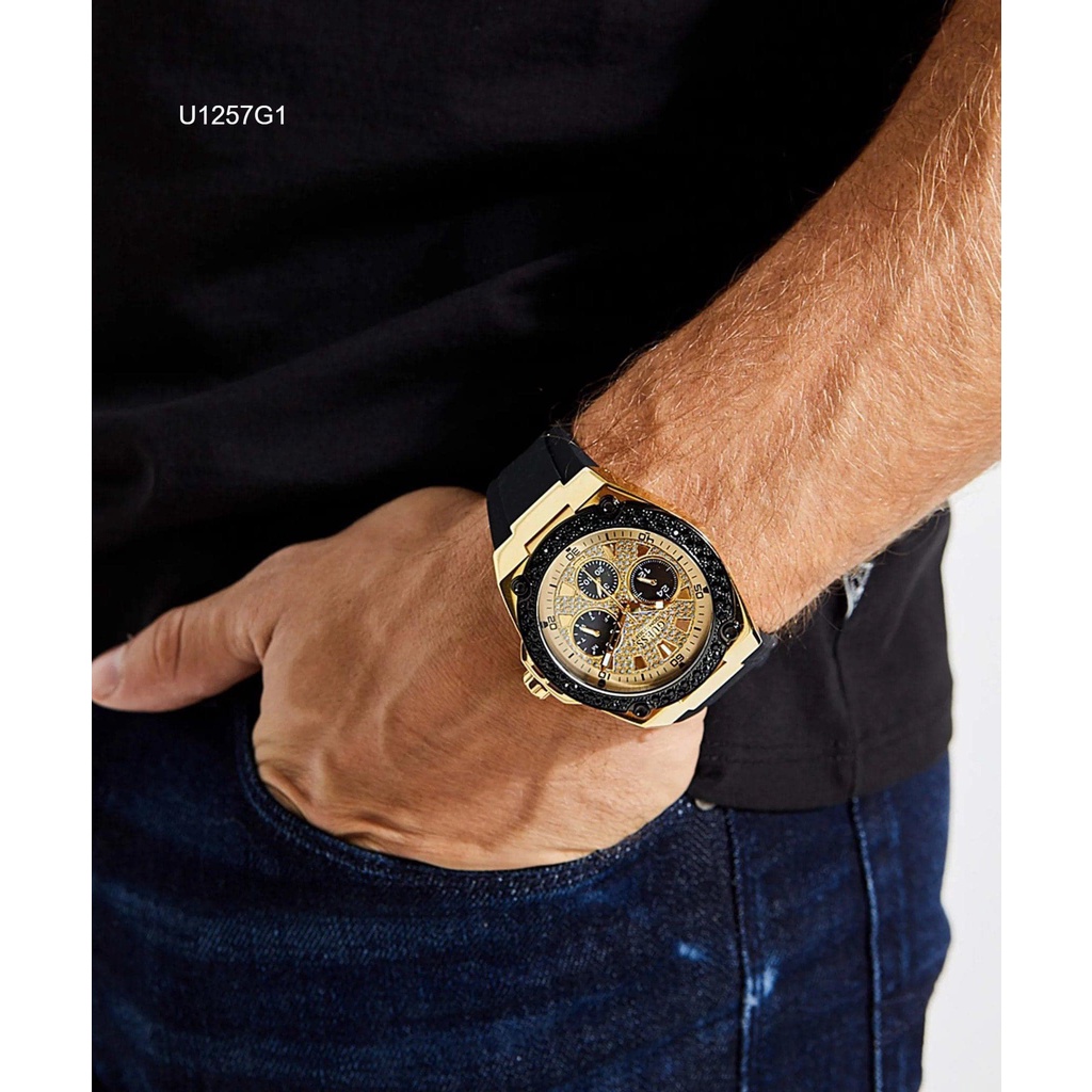 Đồng Hồ Nam Guess Multifunction Black Gold-Tone U1257G1