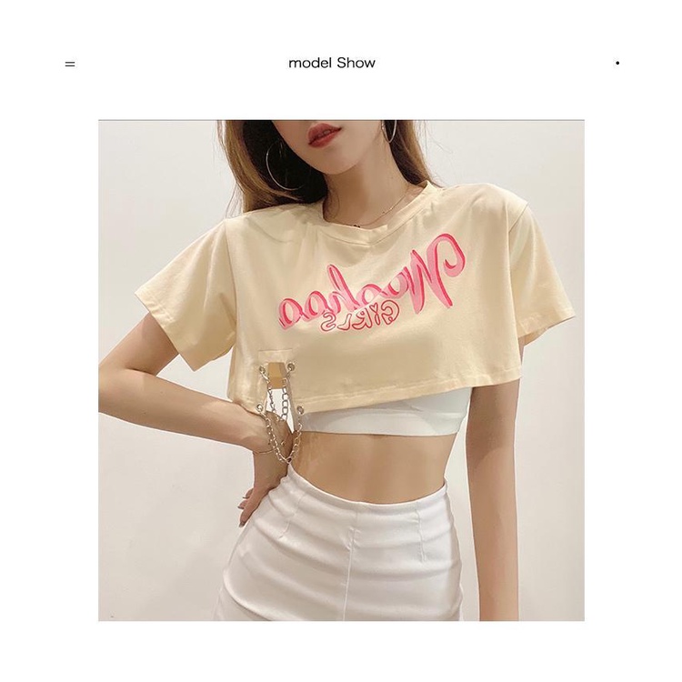 Bộ Áo Thun Croptop Ngắn Tay Và Quần Dài In Chữ Phong Cách Hàn Quốc Cá Tính Cho Nữ