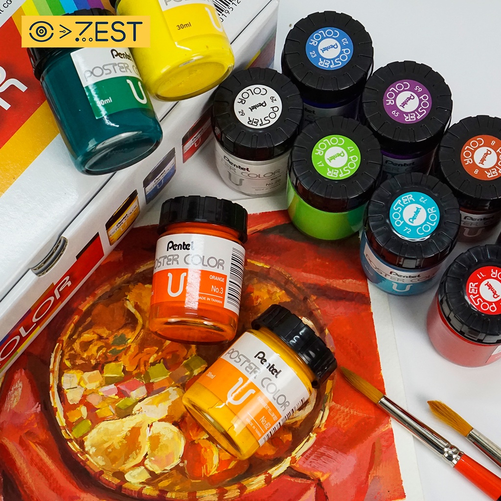 Bộ Màu Poster Color Pentel 12 màu nước lọ thuỷ tinh