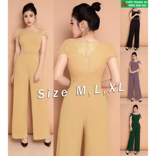 Jumpsuit - Đồ bay dài ống suông rộng phối lưới đính hạt sang trọng - AV6294