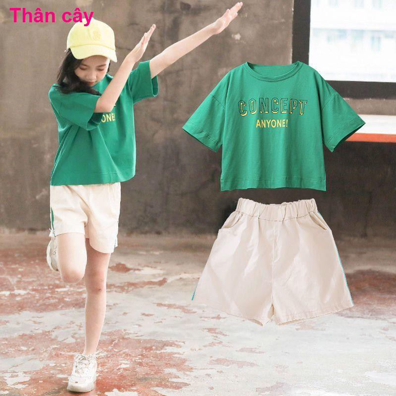 Bông tinh khiết [Một chiếc  bộ] Bộ đồ cotton trẻ em, bé gái mùa hè phiên bản Hàn Quốc mới, lớn thể thao em hai m