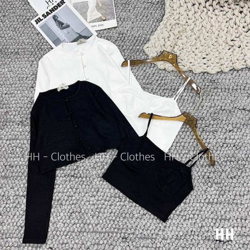 Set áo khoác zip mỏng kèm áo 2 dây dài tay phong cách hàn quốc