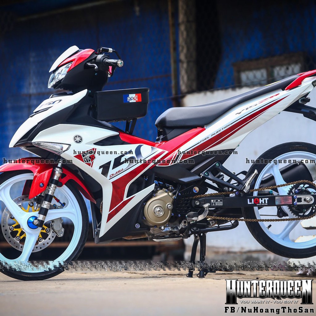 Tem rời dán xe Ex150 trắng. Mẫu Y15 đỏ huyền thoại. Decal cao cấp siêu bền đẹp