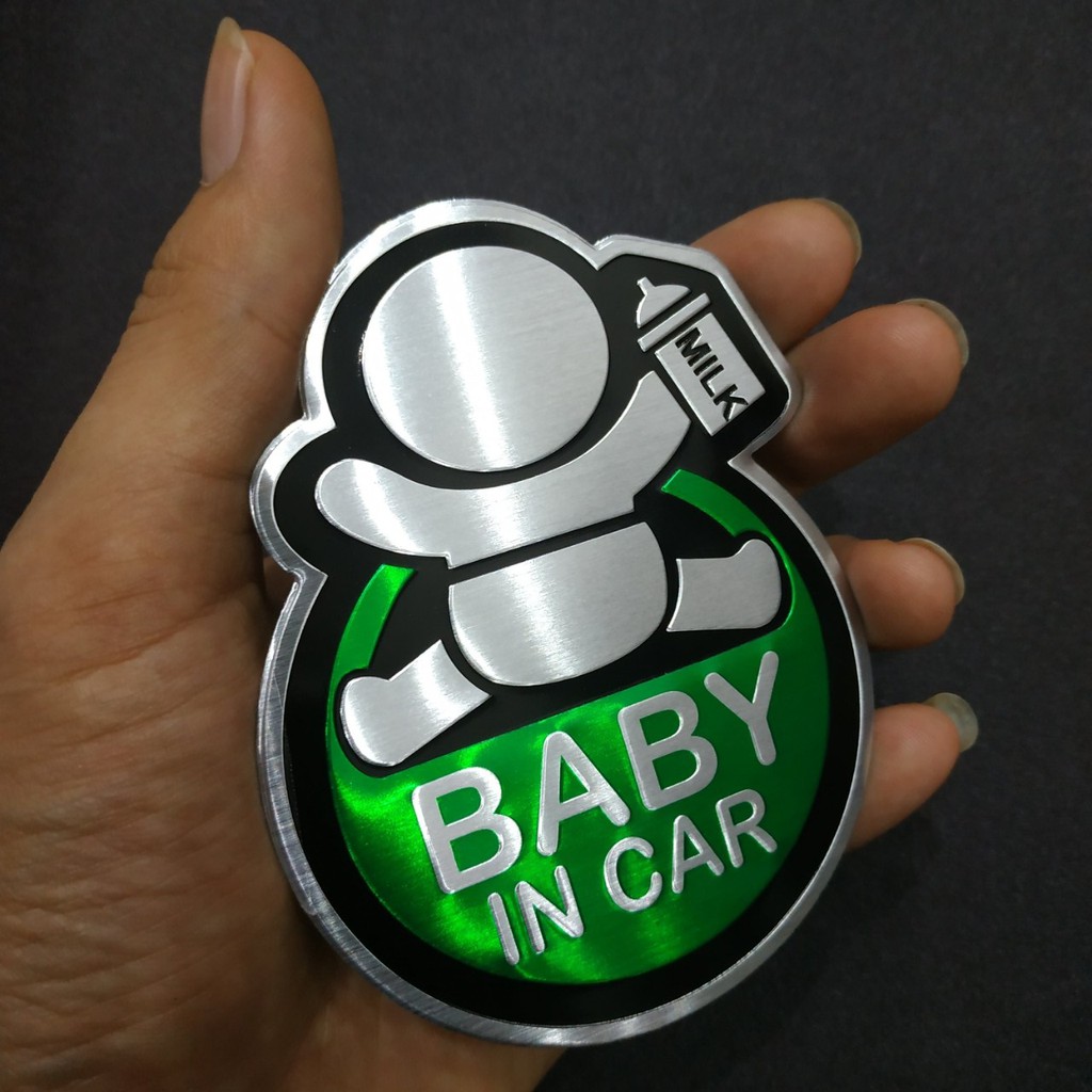 Tem Nhôm dán xe Baby in car cầm bình sữa 7.5x10.2cm