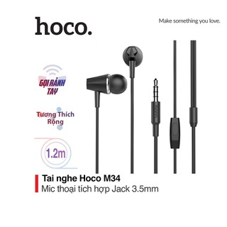Tai nghe có dây Hoco M34 chân cắm 3.5mm dây tráng men siêu bền - Có Micro đàm thoại