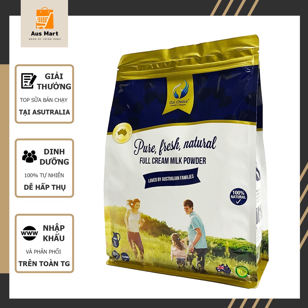 Sữa bột nguyên kem Ozi Choice túi 1Kg nhập khẩu Úc - dòng sữa tươi nguyên kem dạng bột giàu dinh dưỡng trẻ em người lớn