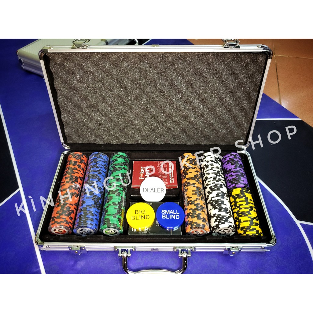 [CÓ BÀI NHỰA] Bộ vali 300 Chip poker có số Tự chọn mệnh giá phỉnh Poker NGÔI SAO xèng, xu chơi Poker lõi thép 14,5g