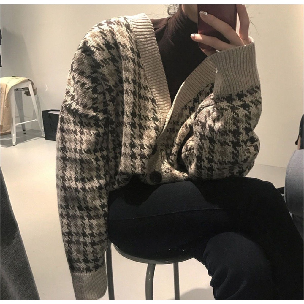 Hàng Sẵn_ Áo Khoác Len Cadigan Dáng Dài From Rộng Bigsz Họa Tiết Zizac Phối 2 Màu Phong Cách Hàn Quốc Ak9104