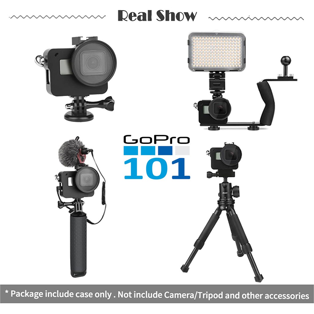 Case nhôm CNC cho GoPro 5 Black, GoPro 6 Black, GoPro 7 Black Kèm hotshoe gắn được mic - GoPro101