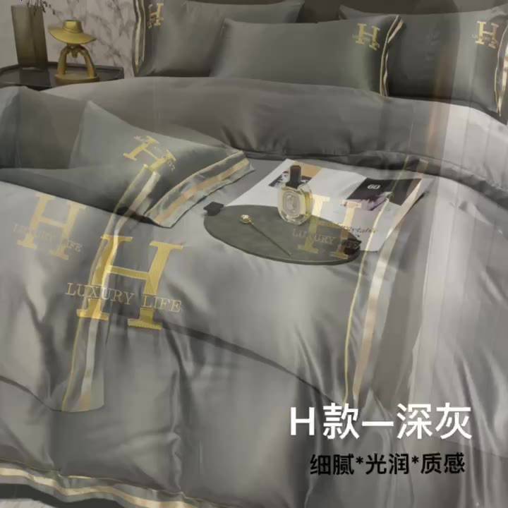 Bộ Chăn Ga Gối Phi Lụa Thêu Chữ H LUXURY Life Mềm Mịn , Set 4 Món Phi Lụa Mát Lạnh Mẫu Mới 2022 | BigBuy360 - bigbuy360.vn