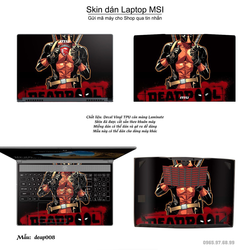 Skin dán Laptop MSI in hình Deadpool (inbox mã máy cho Shop)