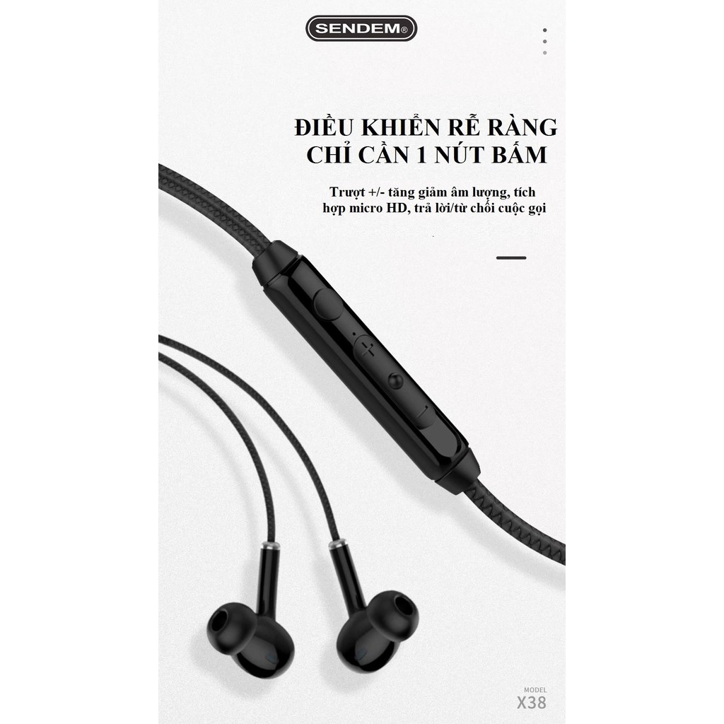 Tai nghe nhét tai SENDEM X38 chân cắm 3.5mm kim nghiên đeo êm tai, nghe nhạc ấm, bass cực hay HÀNG CHÍNH HÃNG SENDEM