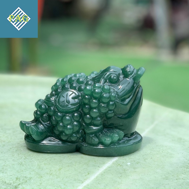 Thiềm Thừ Cóc 3 Chân Ngậm Tiền, Cóc Tài Lộc Đá TA. Xanh Tự Nhiên - Vật Phẩm Phong Thuỷ Để Ban Thần Tài, Két Sắt