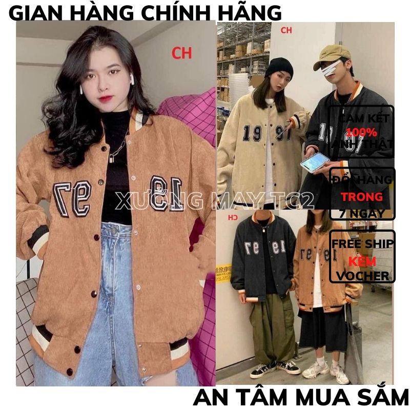 Áo bomber nhung tăm 1997 cúc bấm ,áp bóng chày nhung tăm form roognj UNISEX ,ulzzang ,áo khoác bomber hàn quôc XƯỞNG MAY