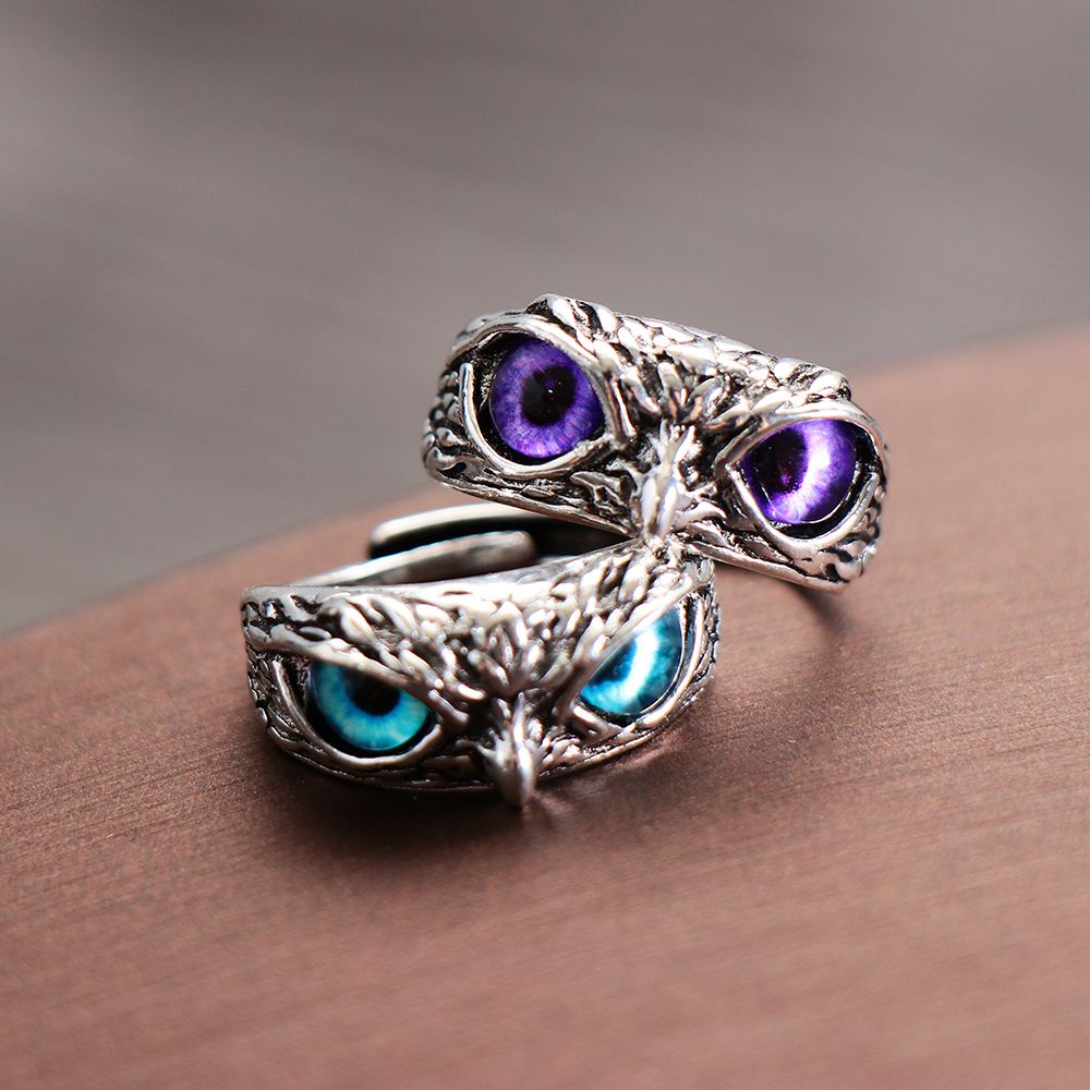 Bebetterm 1Pc Adjustable Owl Eye Ring Metal 925 Silver Statement Mother's Day Gift Jewelry Vintage Rings
