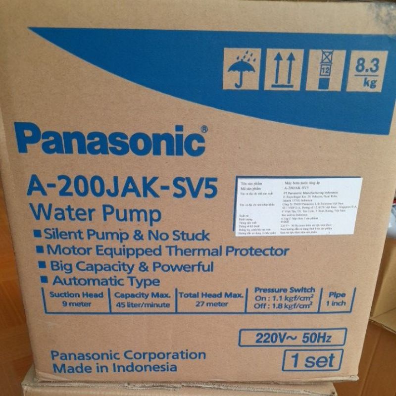 Máy bơm tăng áp 200W Panasonic A-200JAK-SV5  hàng nhập khẩu từ indonesia bảo hành 12 tháng, thương hiệu nhật bản